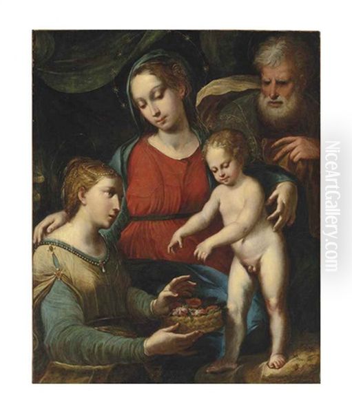 The Holy Family And Saint Catherine Of Alexandria Oil Painting by Girolamo da Treviso the Elder