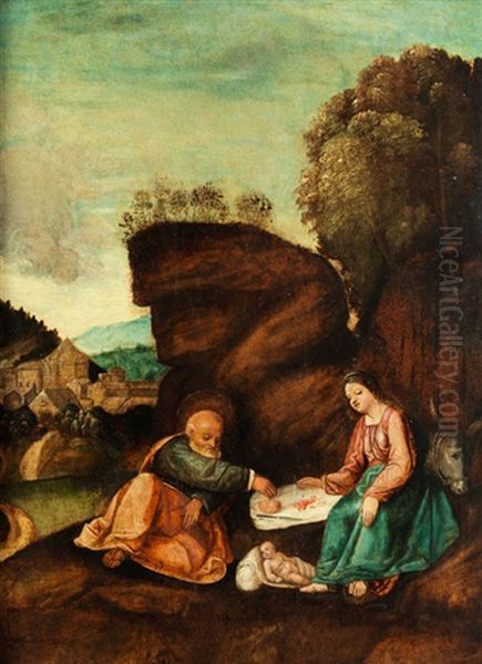 Ruhe Auf Der Flucht Nach Agypten Oil Painting by Girolamo da Treviso the Younger