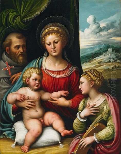 The Holy Family With Saint Catherine Oil Painting by Girolamo da Treviso the Younger