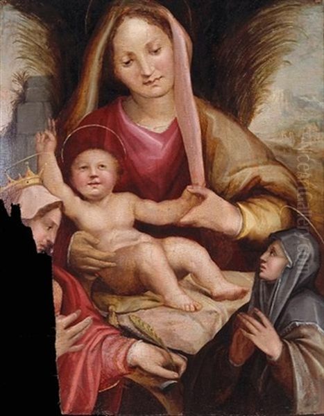 The Madonna And Child With Attendant Saints Oil Painting by Girolamo da Treviso the Younger