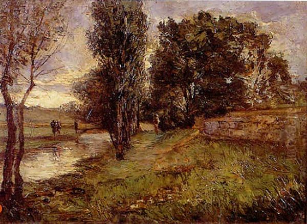 Promeneurs Au Bord De La Riviere by Joseph Trevoux