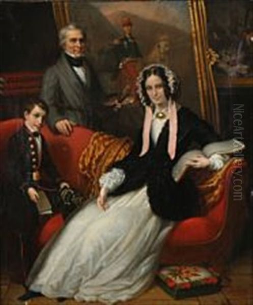 An Artist's Family Portrait Oil Painting by Felix (Pierre F.) Trezel