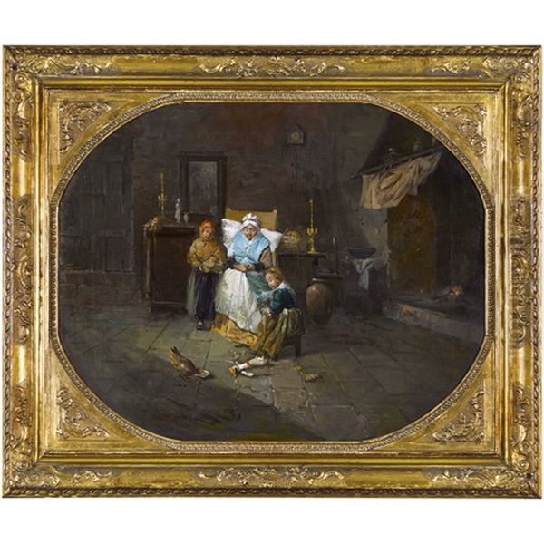 Grossmutter Mit Spielenden Enkelkindern Oil Painting by Angelo Trezzini