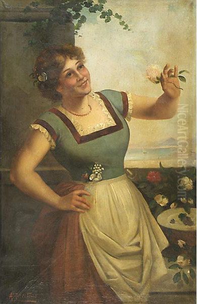 Gentildonna Con Fiore Oil Painting by Anton Brentano