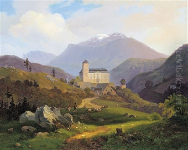 Blick Auf Schlos Kranichberg, Im Hintergrund Der Schneeberg Oil Painting by Alexander Trichtl