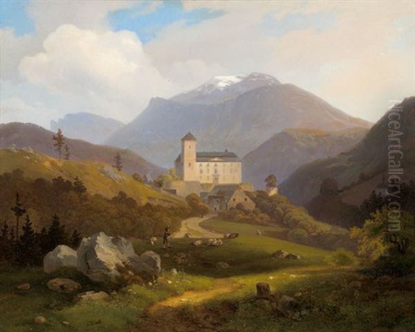 Blick Auf Schlos Kranichberg, Im Hintergrund Der Schneeberg Oil Painting by Alexander Trichtl