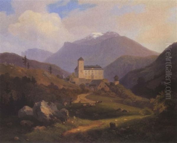 Blick Auf Schlos Kranichberg, Im Hintergrund Der Schneeberg Oil Painting by Alexander Trichtl