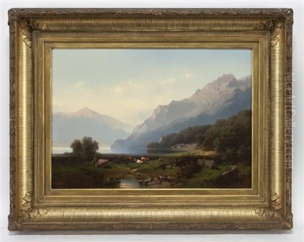 Alpine Lake Oil Painting by Carl Triebel