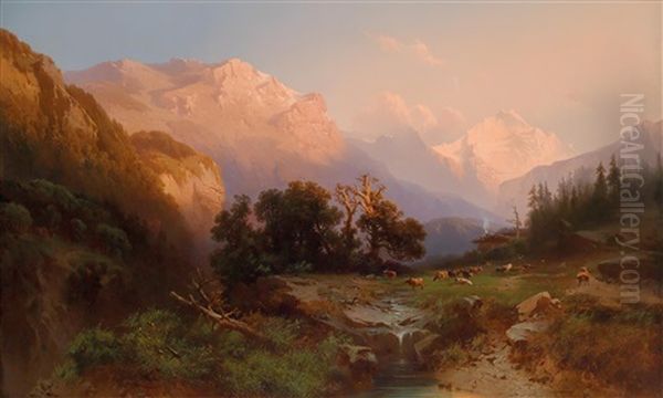 Blick Auf Den Grosglockner Im Abendrot Oil Painting by Carl Triebel