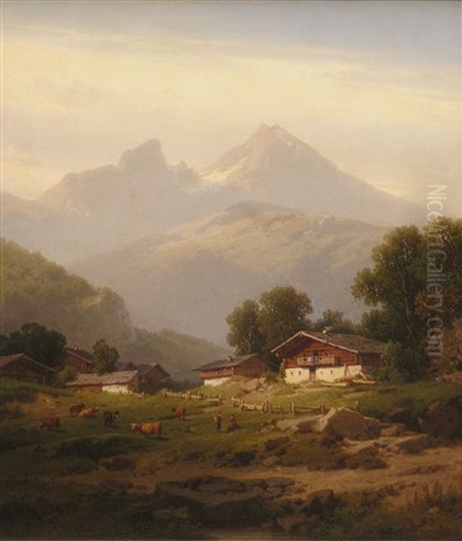 Blick Auf Den Watzmann Bei Berchtesgaden Oil Painting by Carl Triebel