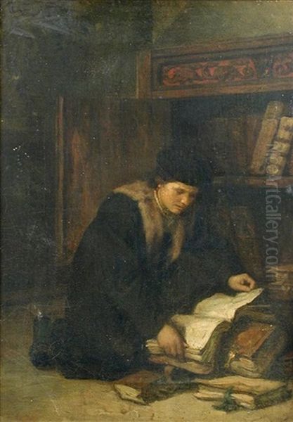 Portrait Of A Scholar In His Library (martin Luther?) Oil Painting by Hendrik Albert Van Trigt