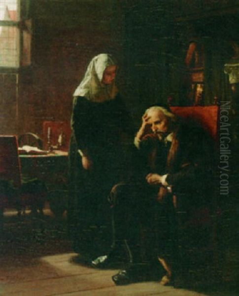 Joost Van Den Vondel In His Study Oil Painting by Hendrik Albert Van Trigt