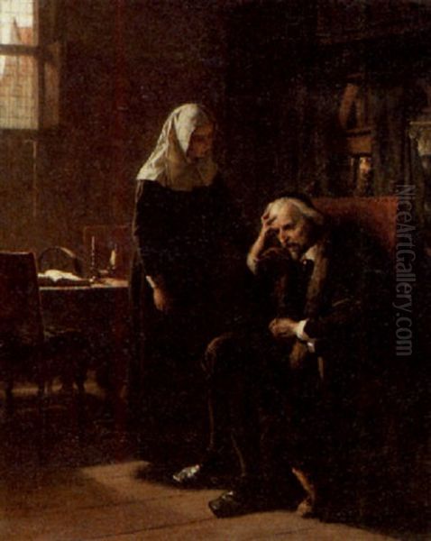 Interior With Man And Woman Oil Painting by Hendrik Albert Van Trigt