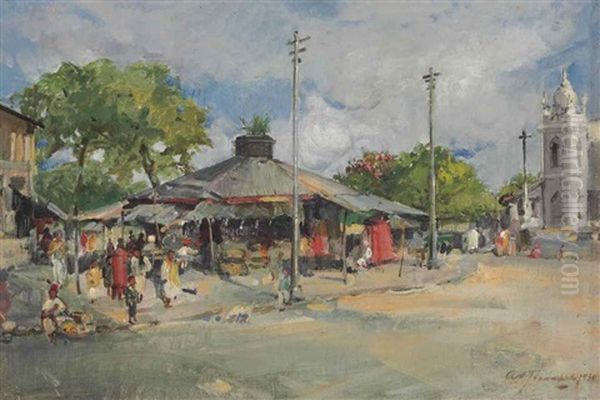 Untitled (mahim Market) Oil Painting by Antonio Xavier Trindade