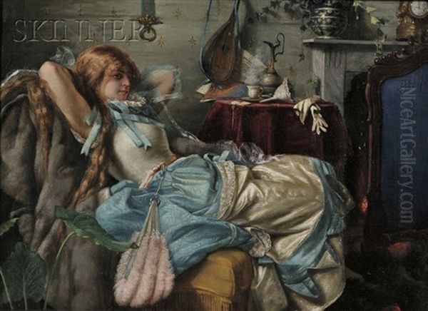 Woman Reclining In An Interior Oil Painting by Emanuele Trionfi