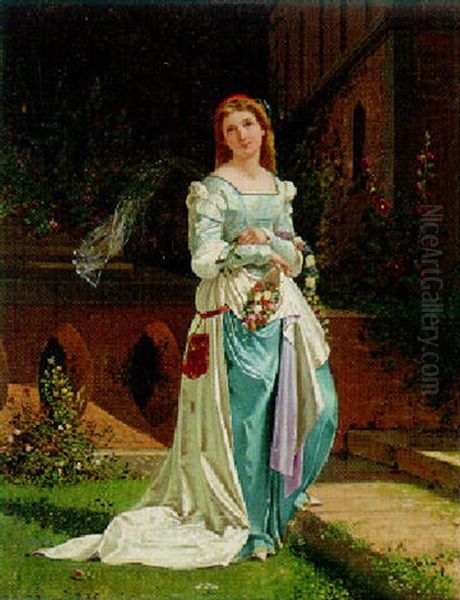 Beatrice On A Garden Terrace Oil Painting by Emanuele Trionfi