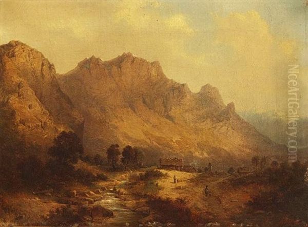 Hochgebirgslandschaft Mit Berghutten Oil Painting by Albert Ludwig Trippel