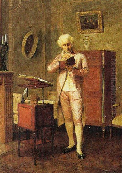 Gentiluomo In Lettura Oil Painting by Jules Octave Triquet