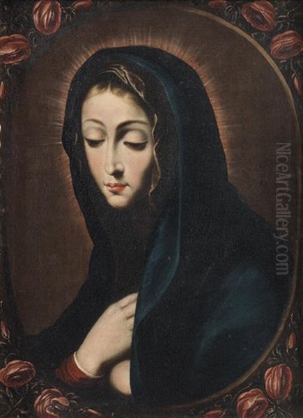 Mater Dolorosa Within A Painted Oval Oil Painting by Luis Tristan De Escamilla