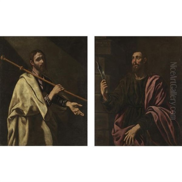 Saint Bartholomew (+ Saint James The Greater; Pair) Oil Painting by Luis Tristan De Escamilla