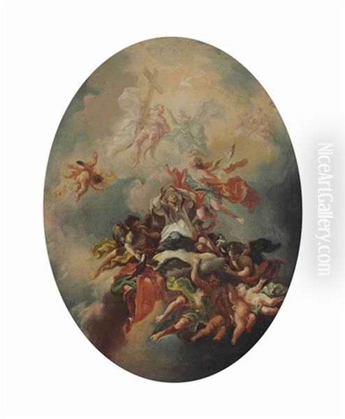 The Apotheosis Of A Jesuit Priest, In A Painted Oval Oil Painting by Paul Troger