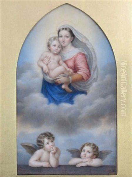 Vierge A L'enfant D'apres Raphael Oil Painting by Jean Baptiste Desire Troivaux