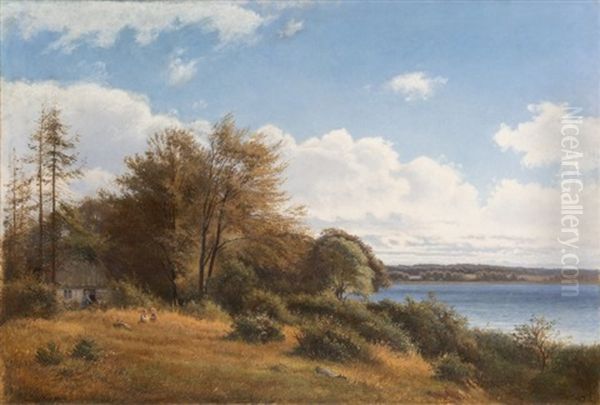 Cottage By A Lake, 1873 Oil Painting by Harald Trolle