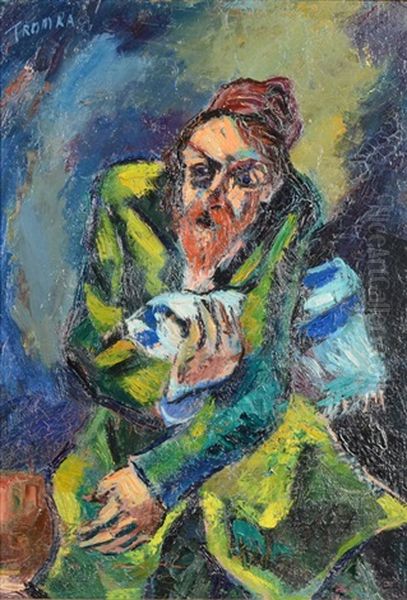 Man With A Prayer Shawl Oil Painting by Abram Tromka