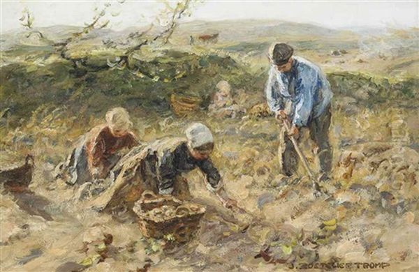 The Potato Gatherers Oil Painting by Johann Jan Zoetelief Tromp