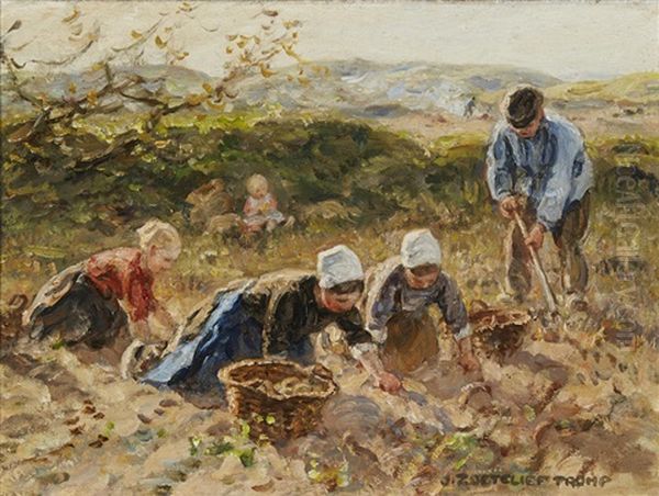 The Potato Gatherers Oil Painting by Johann Jan Zoetelief Tromp