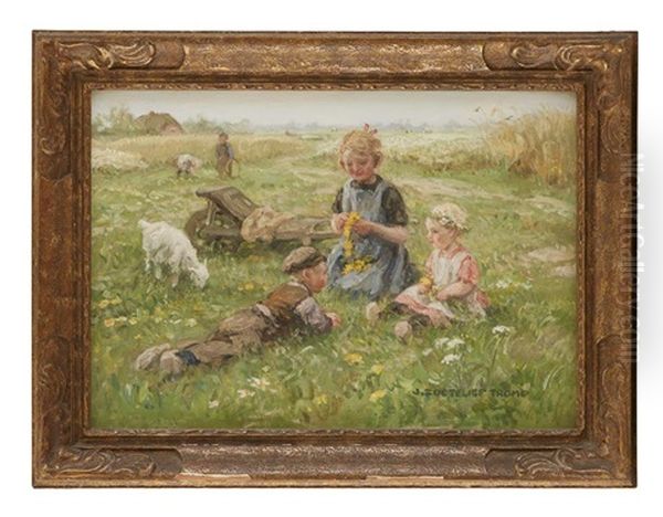 Buttercups And Daisy Chains Oil Painting by Johann Jan Zoetelief Tromp