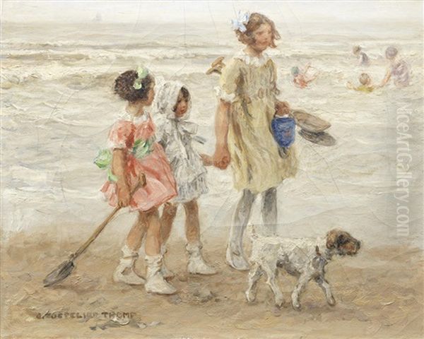 Children On The Beach Oil Painting by Johann Jan Zoetelief Tromp