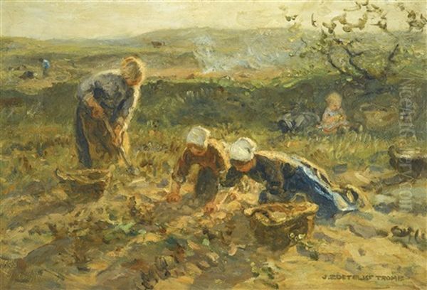 Potato Harvest Oil Painting by Johann Jan Zoetelief Tromp