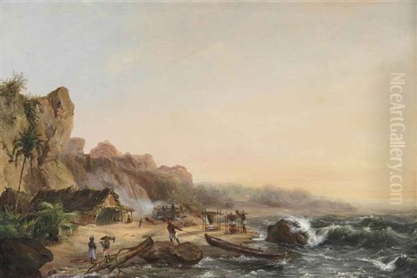 Salt Extraction On An Indonesian Coast Oil Painting by Willem Troost the Younger