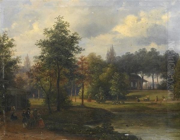 Sommerliche Parklandschaft Mit Flaneuren. Moglicherweise Der Botanische Garten Von Bogor (buitenzorg) Oil Painting by Willem Troost the Younger