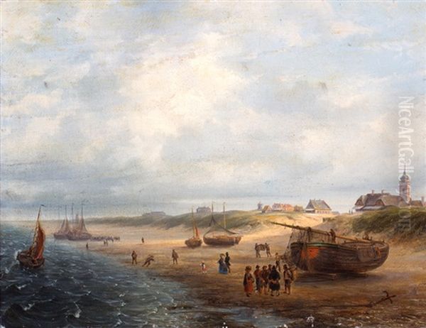 Vissers En Wandelaars Op Het Scheveningse Strand, In De Verte Paviljoen Von Wied Oil Painting by Willem Troost