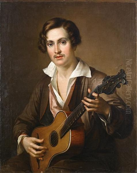 The Guitar Player Oil Painting by Vasili Andreevich Tropinin