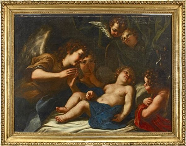 Angels Adoring The Sleeping Christ With The Infant Saint John The Baptist Oil Painting by Girolamo Troppa