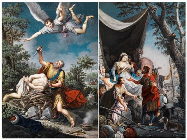 Abraham Wird Durch Den Engel Von Isaaks Opferung Abgehalten (+ Isaak Wirbt Um Die Hand Der Rebekka; Pair) by Francesco Trossarelli