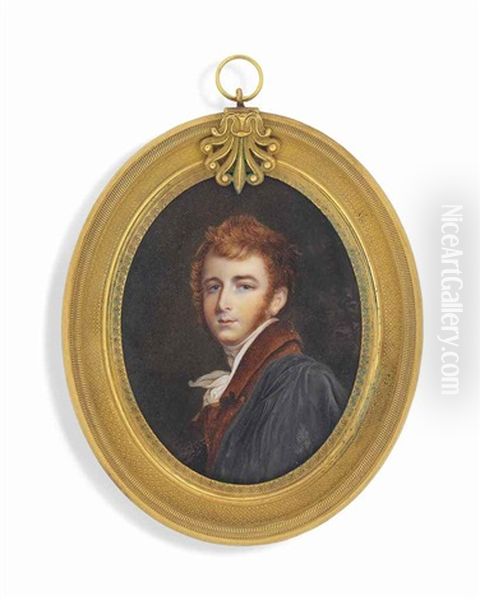 George Robert Chinnery (1791-1825), In Brown Coat, Black Cloak, White Cravat And Stock; Together With A Letter Written By The Sitter To His Father Dated Madrid, 28 February 1825 Oil Painting by Giovanni Trossarelli