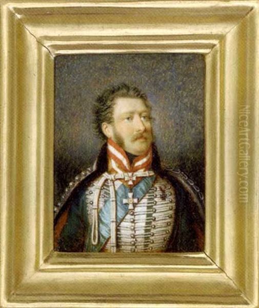 Frederick Vi, Landgrave Of Hesse-homburg, In The Uniform Of The Colonel Of The 4th Hussar Regiment, Green Coat With Silver Facings, Fur Bordered White Cloak ... by Giovanni Trossarelli