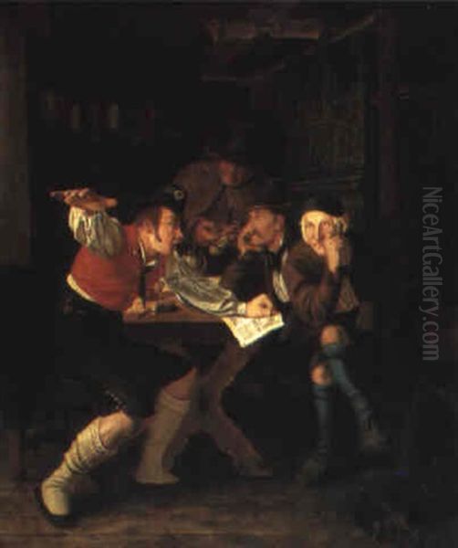 Men In A Tavern Oil Painting by Carl Trost