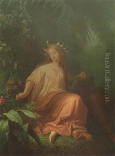 Titania Am Waldesrand Pfl_ckt Blumen Zum Kranze Oil Painting by Carl Trost