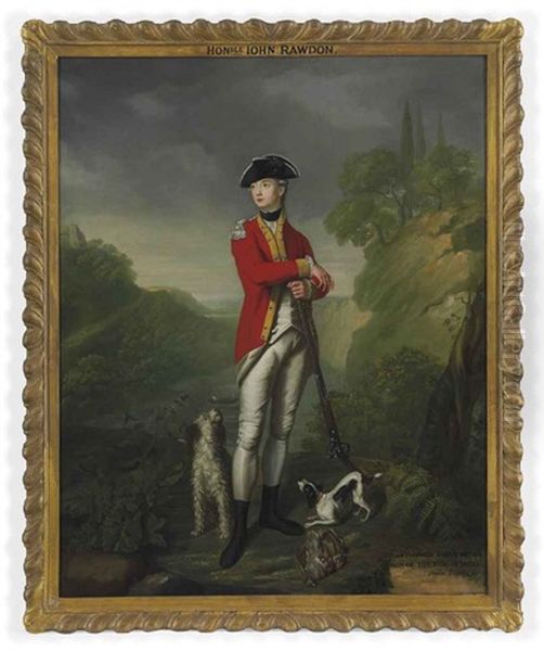 Portrait Of The Hon. John Theophilus Rawdon-hastings, Son Of The 1st Earl Of Moira In The Uniform Of The 15th Regiment Of Foot With A Flintlock Gun And... Oil Painting by John Trotter