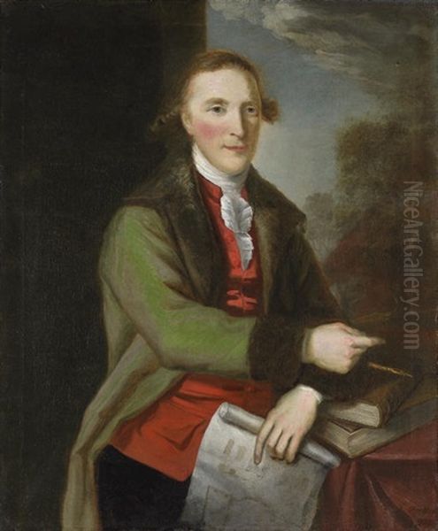 Portrait Of Robert Mack In A Fur-trimmed Green Coat Oil Painting by John Trotter