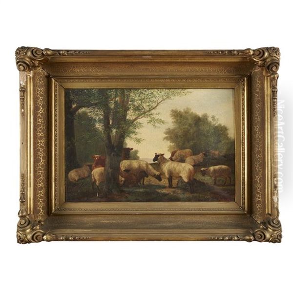 Sheep And Landscape Oil Painting by Newbold Hough Trotter