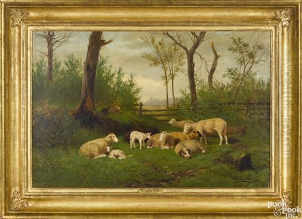 Family Of Sheep Resting Oil Painting by Newbold Hough Trotter