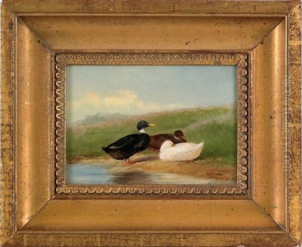 Three Ducks Oil Painting by Newbold Hough Trotter