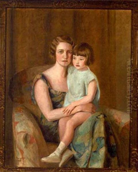 Portrait Of A Mother And Her Child Oil Painting by Pierre (Prince) Troubetzkoy