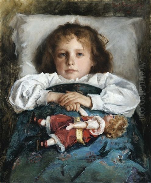 Portrait Of A Child With A Doll Oil Painting by Prince Paolo Troubetzkoy